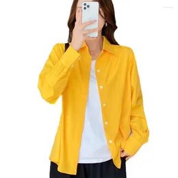Women's Blouses Women Solid Shirt Long Sleeve Woman Casual Tops Polyester Office Lady Basic Loose Fit Button Blouse