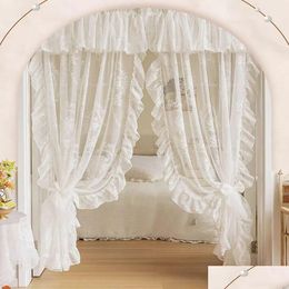 Curtain French Elegant White Embroidery Ruffle Tle With Valance For Girls Bedroom Living Room Sheer Drapes Rideaux Voilage 240115 Dr Dhdwv