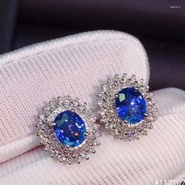 Stud Earrings KJJEAXCMY 925 Sterling Silver Inlaid Natural Sapphire Girl Gemstone Ear Support Test Chinese Style