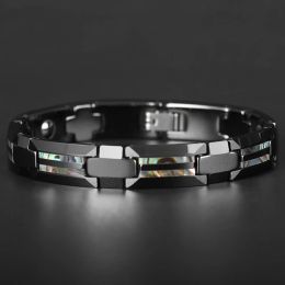 Bracelets Good For Health Magnetic Bracelet Men Luxury Black Ceramic Natural Shell Tungsten Bracelets For Women Religious Cross Jewellery