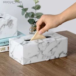 Tissue Boxes Napkins Ever Perfect Modern Marble Rectangle Faux Leather Box Napkin Toilet Paper Holder Case Dispenser Home Decoration Q240226