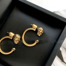 Europe Designer Black Crystal Gold Silver Skull Earrings For Luxury Vintage Jewelry Women Famous Brand Punk Hip Hop Boho Goth