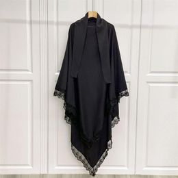 Ethnic Clothing Prayer Garment Long Khimar Women Muslim Hijab Eid Ramadan Headscarf Islamic Abaya Arab Burqa Veil Tie Back Middle East
