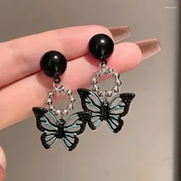 Stud Earrings Sweet Girl Dark Black Niche Design Butterfly Acrylic Net Red Cold Wind Simple Temperament All-match Bijoux