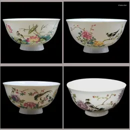 Decorative Figurines 4 Pcs Chinese Famille Rose Porcelain Flower Bird Design Bowls 4.5"
