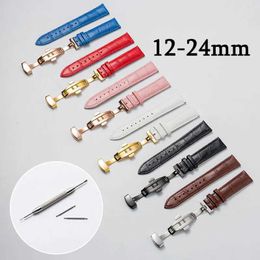 Other Watches Calfskin leather watch strap 12mm 13mm 14mm 15mm 16mm 17mm 18mm 19mm 20mm 21mm 22mm 23mm 24mm wrist strap butterfly buckle strap J240222