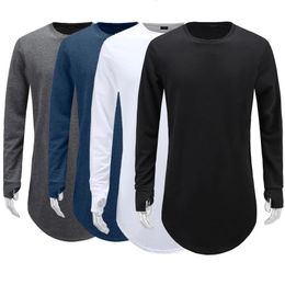 Mens Thumb Hole Cuffs Long Sleeve TShirt Basic Hipster Top Tee Male Hip Hop Clothes Homme Round Collar Solid Streetwear 240219