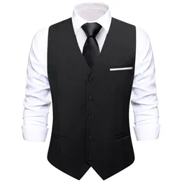 Men's Vests Formal Black Silk Vest TR V-Neck Waistcoat Neck Tie Hanky Cufflinks Set For Male Suit Business Party Designer Gifts Hi-Tie
