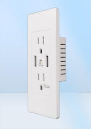 US Plug Type 110V Dual USB Charger Adapter Wall Socket Electric Power Outlet Panel Plate White2191049