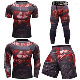 Men's Tracksuits Cody Lundin Rashguard MMA T-shirt Shorts For Men 4PCS/Set 3D Grappling Bjj Rash Guard Jiu Jitsu T-shirts Sport Tights