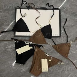 Women's Swimwear Bikinis Set Celebrity Ladies Bikini Suit Summer Ladies Swimming Party Fashion Sexy Chain Stitching French Bra Tied Briefs T240222