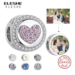 Beads ELESHE Customise Photo Round Charm 925 Sterling Silver Family Tree Flower Moon Star Heart Bead Fit Original Bracelet DIY Jewellery