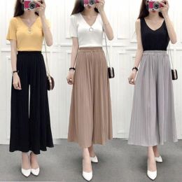 Pants Wideleg pants Pleated chiffon High waist and loose skirt pants Messy spring and summer casual pants Anklelength pants