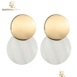 Dangle & Chandelier New Fashion Round Metal Shell Dangle Earring For Women Bohemian Geometric Small Coin Drop Jewellery Gift Drop Deliv Dhgxq