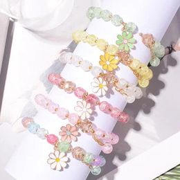 Bangle Sweet Fashion Crystal Daisy Flower Bracelet Women Glass Beads Elastic Rope Bracelets Girl Party Wedding Jewellery Gifts