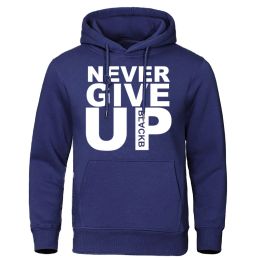 Men's Hoodies Brand Oversize Sweatshirts Soft Loose Tracksuit Never Give Up Print Autumn Winter Fleece Pullover Hooded