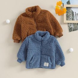 Jackets 2024-08-14 Lioraitiin 3-24M Born Baby Boy Fleece Jacket Long Sleeve Stand Collar Zipped Winter Outwear With Pockets