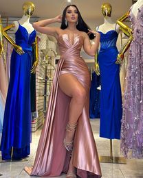 Sexy Light Pink Plus Size Mermaid Prom Dresses Long for Women Strapless Floor Length High Side Split Formal Wear Birthday Pageant Second Reception Party Gowns