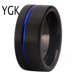 Bands New Arrival Classic Rings Fashion Tungsten Wedding Ring For Women Men's Black Plating With Blue Grooved engagement Ring PARTY