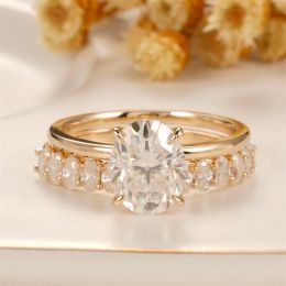 Rings CxsJeremy Solid 14K 585 Yellow Gold 2ct Oval Cut 7*9mm Moissanite Engagement Ring Set Wedding Band Women Fashion Rings