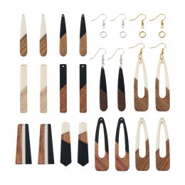 Back 1Box Resin Wood Earring Charms Trapezoid Teardrop Pendant for Wooden Dangle Charm Making Jump Rings Earrings Jewelry Supply Kits