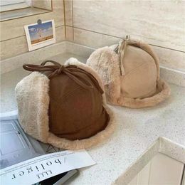 Berets Winter Visor Hat For Women Korean Style Soft Fur Wind-proof Fit Outdoor Ski Ushanka Cute Fashion Fold Earflaps Bomber