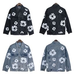 Men's jacket, denim jacket, women's loose fitting hoodie, floral pattern, Asian size S-XL