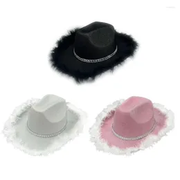 Berets Cowboy Hat Cowgirl With Feathered Trim Party Costume Accessory For Women