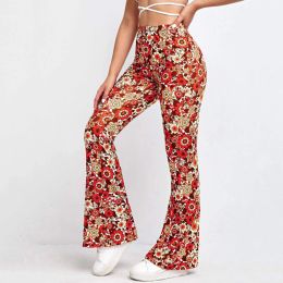 Pants Y2k Aesthetic Joggers Flared Trousers Women High Waist Pants Sports Floral Prints Flared Trousers Sweatpants Flared Pants 2022