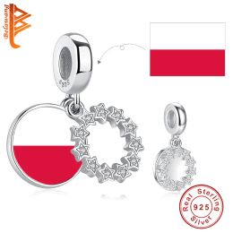 Beads BELAWANG 925 Sterling Silver PL Flag Custom Photo Bead Round Star Dangle Charm Fit Original Bracelet DIY Jewelry For Women Gift