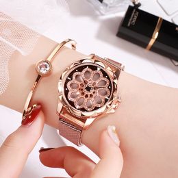 Womens light luxury 360 degree rotary high fashion diamond-inset waterproof steel strap watch W3