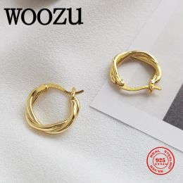 Earrings WOOZU Real 925 Sterling Silver Minimalist Glossy Twist Hoop Earrings For Women Rock Party Gothic Girl Punk Classic Jewellery Gift