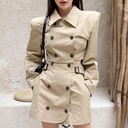 Work Dresses Vintage Short Khaki Trench 2024 Skirt Sets For Women Cropped Jacket 2Piece Outifits Autumn Blazers Suits Tops Coat