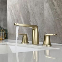 Bathroom Sink Faucets Luxury Brass 3 Holes 2 Handles Widespread Faucet High Quality Cold Basin Mixer Tap Black Brushed Gold Nickel