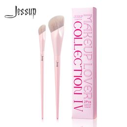 Jessup Foundation Brush and Concealer Brush Pink Makeup Brushes Set 2Pcs Premium Synthetic Face Brushes Makeup T497 240220