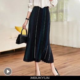 Skirts MOUKYUN Long Pleated For Women Spring Fall Chic Elastic Band Fashion A Line Elegant Office Ladies Luxury Midi Skirt