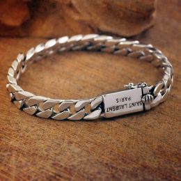 Bangles 925 silver retro simple punk naked Bracelet men's tank whip chain couple party Bracelet