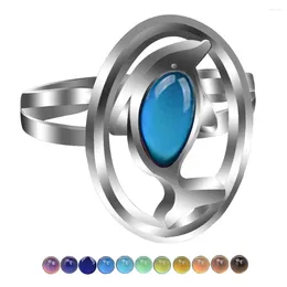 Cluster Rings Fashion Girl Children Sweet Dolphin Jumping Mood Ring Temperature Change Opening Adjustable Magic Exotic Jewellery