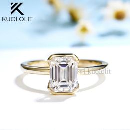 Rings Kuololit 3CT Emerald Cut Moissanite Ring for Women Soild 18K 14K Yellow Gold D/VVS1 Diamond Ring for Engagement Christmas Gifts