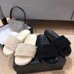 Fashion Pearl Slides Sandles Sandals Famous Designer Women Mules Slippers Platform Heels Sandal Slide Flats Sliders Black White Pearls Woven mules Summer Shoes