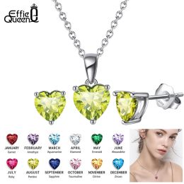 Sets Effie Queen 925 Sterling Silver Heart Birthstone Earrings Necklace Set Female Jewellery Set Woman Girl Best Birthday Gift SS160
