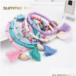 Chain Handmade Resin Beads Braided Bracelet For Women Girls Bohemia Elastic Adjustable Tassel Natural Shell Bangle Boho Tre Dhgarden Dhuxw