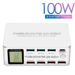 Cell Phone Chargers 100W 8 Usb Charger Station With 3 Ports Quick Charge Usbc Type C Pd Fast Adapter For Table More Drop Delivery Ph Dhevn