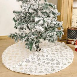 Christmas Decorations Tree Skirt 120cm With Silver Sequin Gold Snowflake Faux Fur Home Decor Plush Cover Mat For Winter Holiday