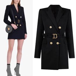 Designer Women's Suits blazer dress Tide Brand Light Luxury British Temperament Waist Belt West Slim Long Jacket Autumn Winter