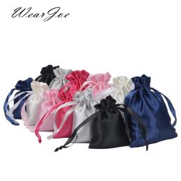 Rings 50pcs Silk Satin Drawstring Bag with Ribbon for Jewellery Hair Travel Watch Shoes Diamond Bead Ring Makeup Gift Packaging Pouch