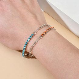 Link Bracelets 3mm Cubic Zircon Tennis Crystal Bracelet For Women Stainless Steel Paperclip Chain Fashion Bangle Jewelry Luxury Cuff Teen