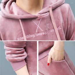 Women's Two Piece Pants Thicken Warm Velvet Tracksuit Women Oversized Fashion Pullover Hoodies And Pant Suit 2024 Autumn Winter Casual Set