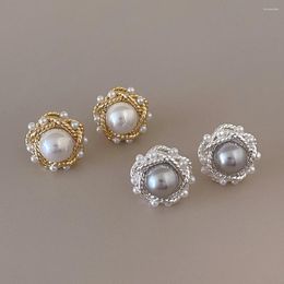 Stud Earrings 2024 Luxury Classic Pearl For Women Girls Gold Colour Round Lovely Flower Earring French Elegant Fashion Jewellery