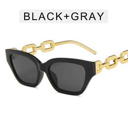 Sunglasses New Small Frame Cat Eye Sunglasses Women Fashion Luxury Retro Punk Sun Glasses Female Vintage Hip Hop Chain Design Oculos De SolL2402